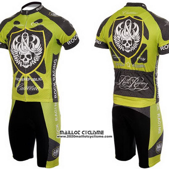 2010 Maillot Ciclismo Rock Racing Argent et Vert Manches Courtes et Cuissard
